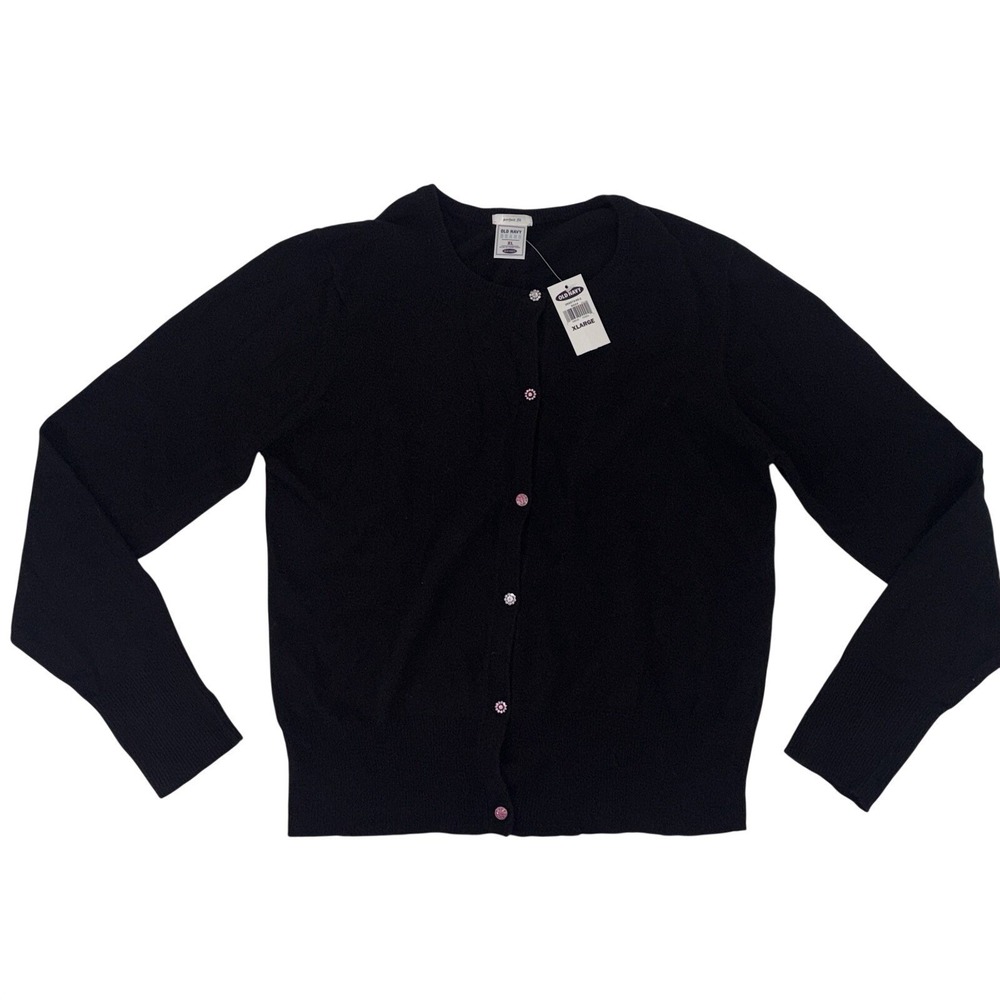 NEW Old Navy Women's Cardigan Sweater Black XL Rhinestone Buttons Coquette READ